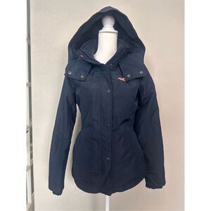 NEW Hollister Navy Blue Hooded Coat pink Logo Medium